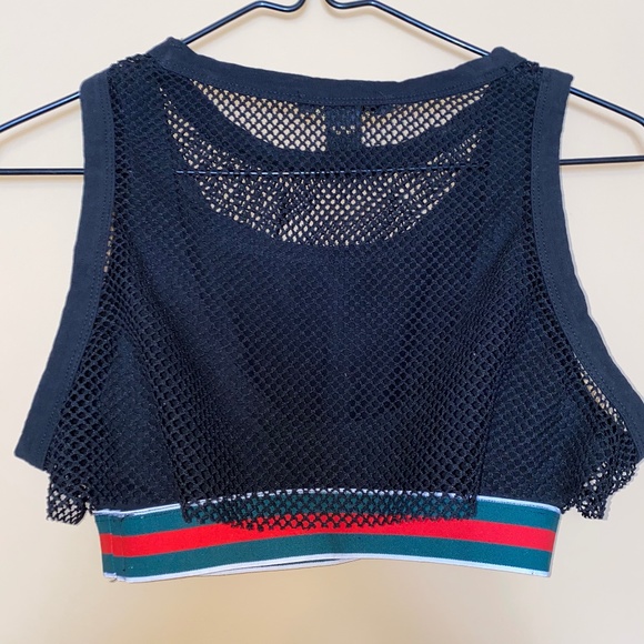 Black Mesh Overlay Crop Top - Picture 2 of 3